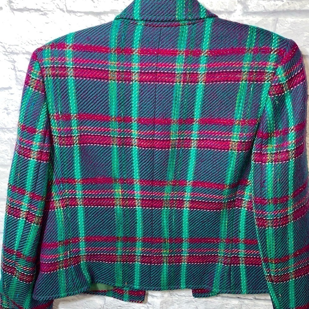 Vintage Valentino Miss V Classic Plaid Wool Button Down Blazer Cardigan Jacket - Picture 8 of 10